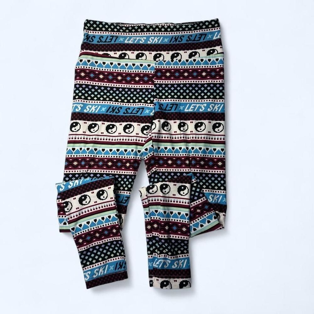 No Boundaries Sueded "Let's Ski" Yin Yang Fair Isle Leggings Size S